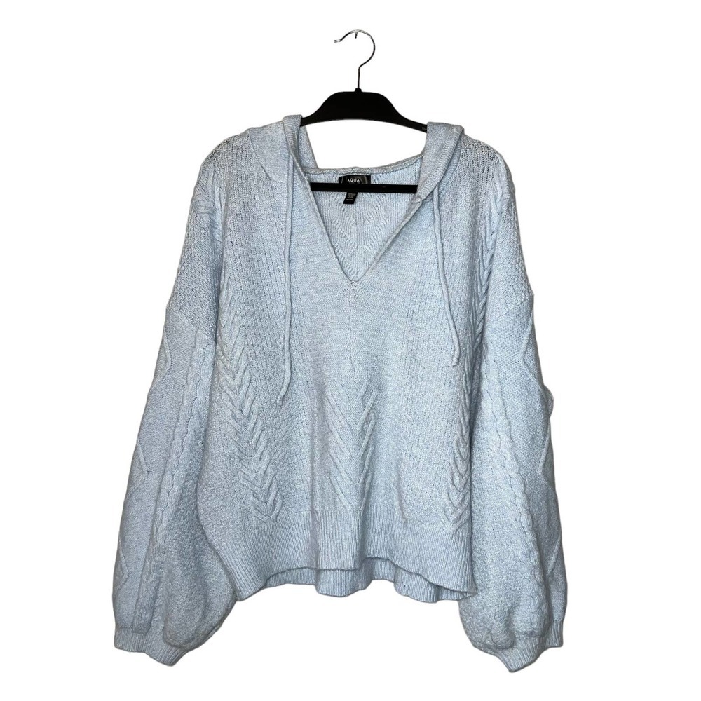 Bloomingdale's Aqua Brand Large WOOL Balloon Sleeve Cable Knit Hooded Sweater